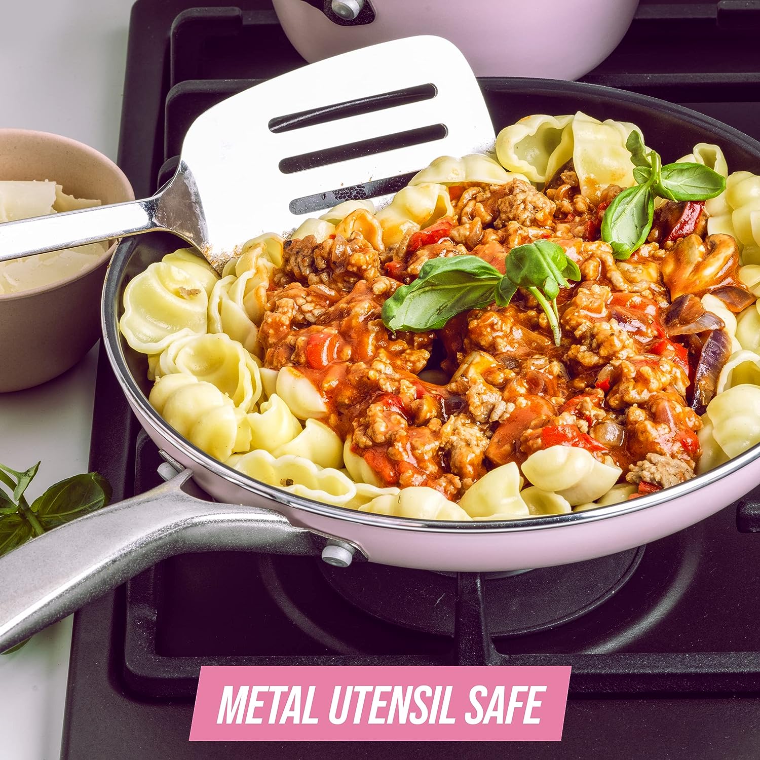 Blue Diamond Cookware Diamond Infused Ceramic Nonstick 10" Frying Pan Skillet, PFAS-Free, Dishwasher Safe, Oven Safe, Pink 24Hr Smart